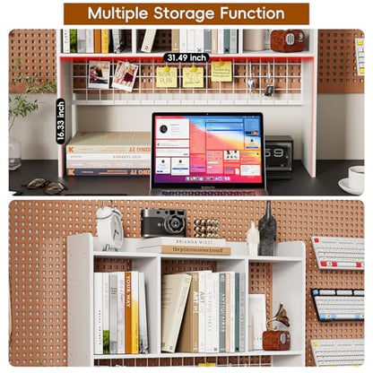 Desktop Bookshelf,Desk Hutch with 3 Shelves for Computer,White - color: White