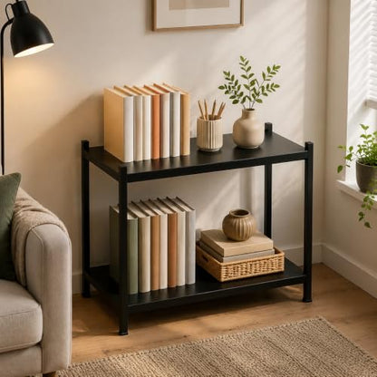Heavy Duty 2 Tier Metal Book Shelf Adjustable Bookcase | 1200 LBS Bolt-free Storage Shelves with Deep Bookshelf for living Room, Office and Garage Storage, 13.8"Wx 12"Dx 22"H - size: 2Tier-13.8"Wx 12"Dx 22"H