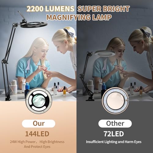 HITTI 2200 Lumens 12X Magnifier Esthetician Light, 5 Wheel Rolling Base - color: Black