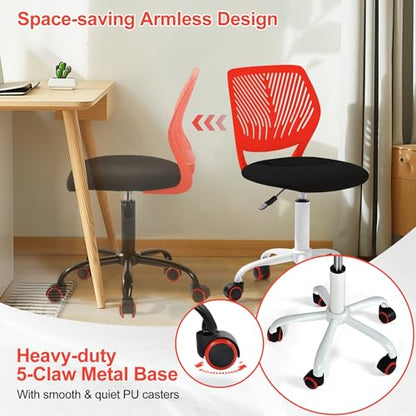 Homy Casa Adjustable Swivel Dining Chair with Wheels, Padded Seat, Red | Adjustable height, 360° swivel and smooth-rolling casters with a padded seat for flexible dining, kitchen and work seating. - color: Red