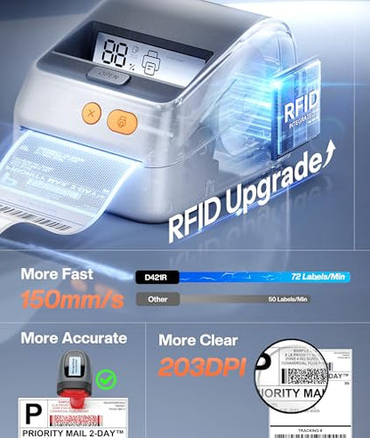 Phomemo Shipping Label Printer with Screen and Built-in Label Bin - color: White
