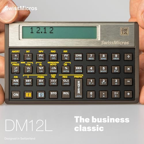 SwissMicros DM12L RPN Financial Calculator – HP 12C Software, Grade 1 Titanium Casing, Voyager Layout, & TVM Financial Solver