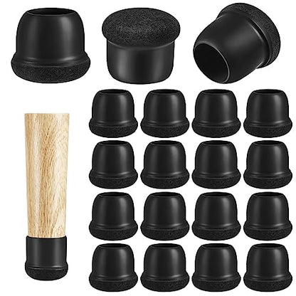 16 Pack Chair Leg Floor Protectors for Hardwood Floors, Round Rubber Furniture Sliders, 360°Felt Pad Bottom Wrapped Thickening Silicone Furniture Legs Caps Covers(Round,Black-L) - size: Black-L