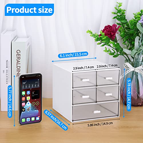 Desk Organizer with 5 Drawers, Rectangular Office Stationery Supplies Desktop Drawers, Plastic Makeup Storage, Suitable for Office, School, Home (White & 5 Drawers) - color: White & 5 Drawers