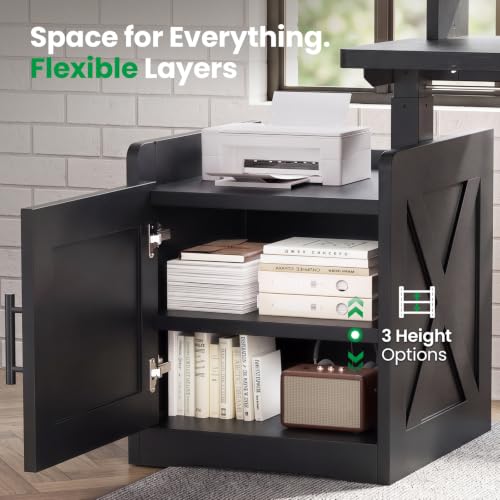 SIAGO 63x55 L-Shaped Standing Desk with Monitor Shelf & Cabinet - color: Black, size: 63 x 55 Inch with Cabinet