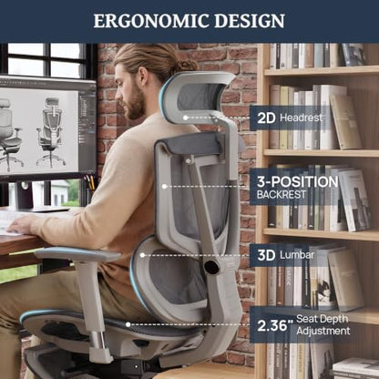 Lumbar Support Office Chair - 330lb Big & Tall Ergonomic Office Chair with Dynamic Lumbar - Forward Tilt Seat - Adjustable Headrest & Arms - Breathable Mesh Office Chair for Home Office