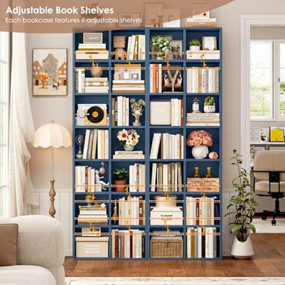 FOTOSOK Bookshelf Bookcase 7-Tier Narrow Bookshelf Tall CD Media Tower Rack - color: Blue