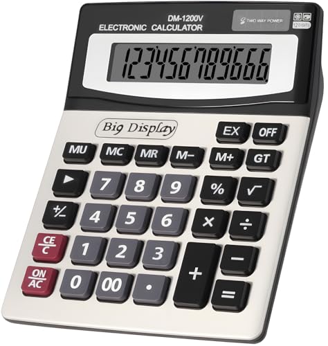 Desk Calculator,Extra Large 4in LCD Display,12 Digits,Solar Battery