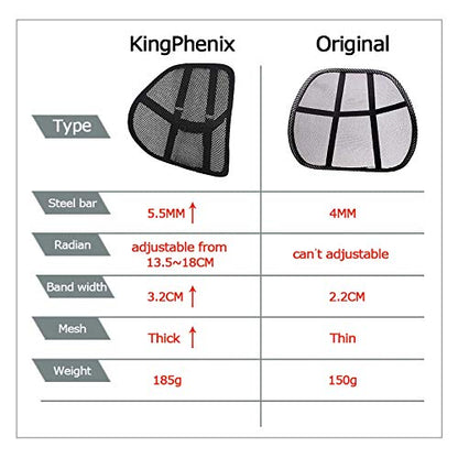 kingphenix 2-Pack Mesh Lumbar Support for Car and Office Chair Comfort | Breathable Mesh Back Support with Adjustable Curvature and Elastic Straps for Driving, Office Use and Long Sitting, Black