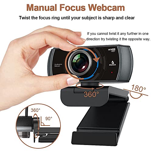 NexiGo N980P 1080P 60FPS Webcam with Microphone and Software Control, USB Computer Camera, Built-in Dual Noise Reduction Mics, 120° Wide-Angle for Zoom/Skype/FaceTime/Teams, PC Mac Laptop Desktop - color: black