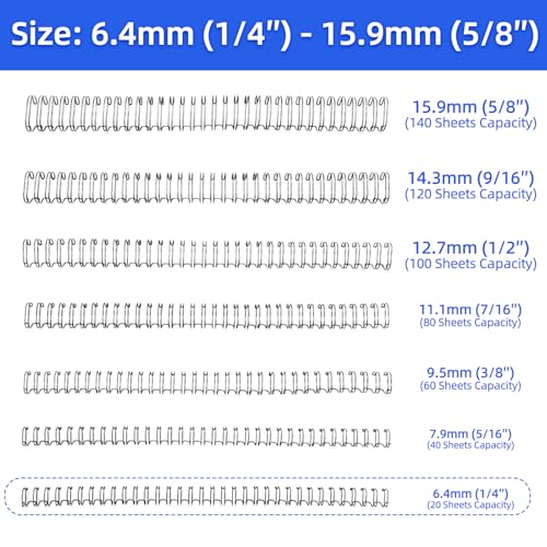 Rayson Wire Binding Spines, 1/4" 3:1 Pitch, 32-Loop Black, 100 Pack | Binds up to 20 sheets; ideal for thin reports, manuals, proposals and school projects. - size: 1/4" (20 Sheets Capacity)