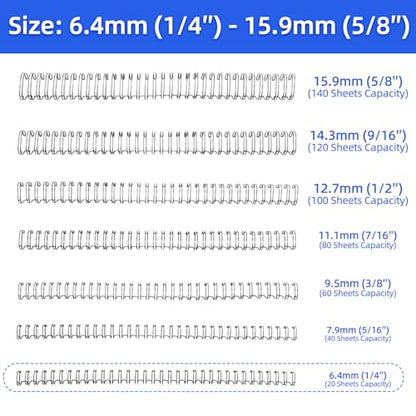 Rayson Wire Binding Spines, 1/4" 3:1 Pitch, 32-Loop Black, 100 Pack | Binds up to 20 sheets; ideal for thin reports, manuals, proposals and school projects. - size: 1/4" (20 Sheets Capacity)