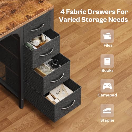 Huuger 47 inch Computer Desk with Power Outlets & 4 Drawers - color: Rustic Brown With Black Drawers, size: 47 Inch