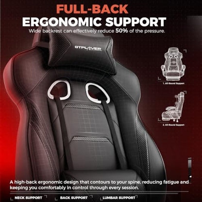 GTPLAYER Gaming Chair with Footrest, 350LBS Big and Tall Office Chair, Ergonomic High Back Lumbar Support and Recliner for Back Pain Relief, Black - color: Black