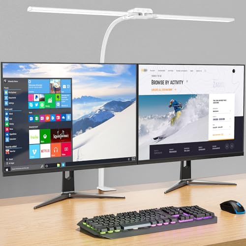 KableRika Desk lamp,Double Head LED Desk Lamp with Clamp,Architect Desk Lights for Home Office,Eye-Caring Desktop Office Lamp 4-Brightness 4-Color Table Lamp for Monitor Workbench Reading White - color: White-Clamp