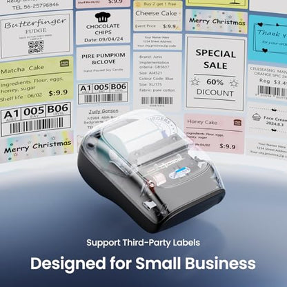 CLABEL 221B 2" Bluetooth Thermal Label Printer with 1 Label Roll, Black | Portable Inkless Barcode Maker, Compatible with iOS and Android, Ideal for Small Business, Retail, Office and Home - color: Black