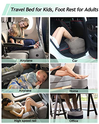 Inflatable Foot Rest Pillow, Kids Airplane Bed, Adjustable 3 Layers Height Leg Rest Pillow, Airplane Travel Essentials Great for Office, Home, Trains, Cars - color: Grey