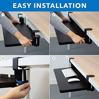 Mount-It! Clamp-On Under Desk Keyboard Tray, No-Drill, Fits Desks to 1.5 in