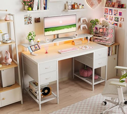 Huuger 47 inch Computer Desk with Power Outlets & 4 Drawers - color: White, size: 47 Inch