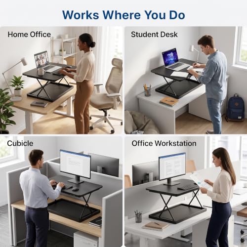 Uncaged Ergonomics Small Standing Desk Converter & Desk Riser (Black) - color: Black