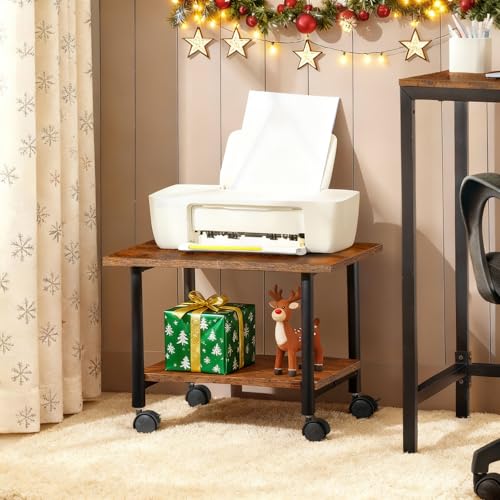HOOBRO Printer Stand, 2-Tier Industrial Under Desk Printer Cart with Shelf, Mobile Heavy Duty Storage Rack on Wheels for Home, Office, Rustic Brown and Black BF02PS01G1 - color: Rustic Brown + Black, size: 15.7'' x 19.1''x 14.4''