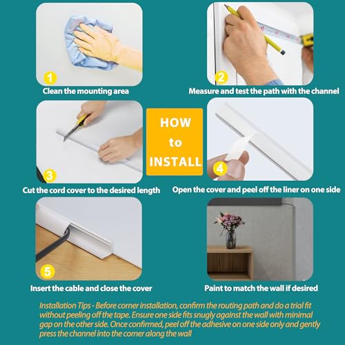 85in Corner Cable Concealer, One-Cord Corner Duct, Paintable Cord Cover, Cable Management Channel for Wall, Floor Baseboard, Ceiling, Black