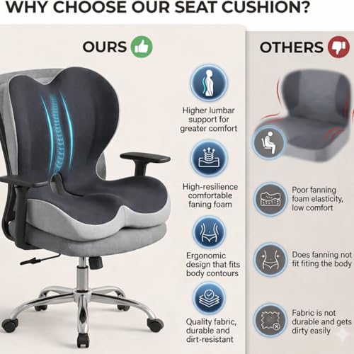 Seat Cushion and Lumbar Support for Office Chair & Car Seat, Memory Foam Ergonomic Design for Long Sitting, Sciatica Support & Tailbone Pressure Relief