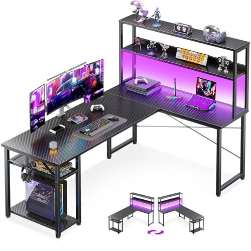 ODK 61 Inch L Shaped Gaming Desk with Hutch & Headphone Hook - size: 61 Inch