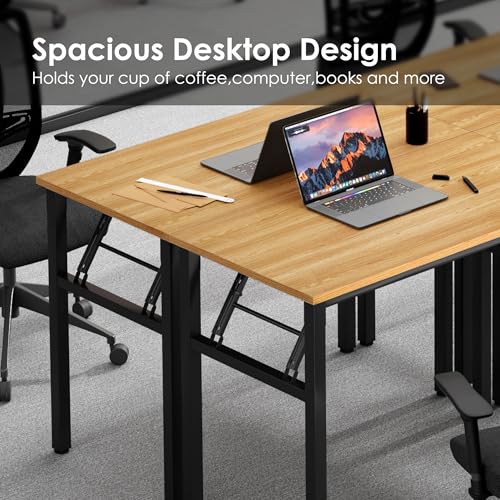 Need Office Computer Desk 35.8 Inch Sturdy Folding Laptop Table Teak | Black Frame Writing Gaming Work Table/Foldable Home Office Desk/Sewing Table, No Assembly Required - color: Teak & Black Frame, size: 35.8inch