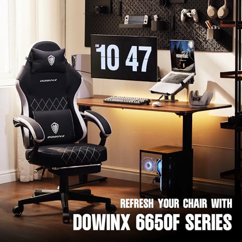 Dowinx Fabric Gaming Chair, Ergonomic Computer Chair with Footrest and Pocket Spring Cushion, Height Adjustable Video Gamer Chair with Lumbar Support for Adults, Black - color: Black
