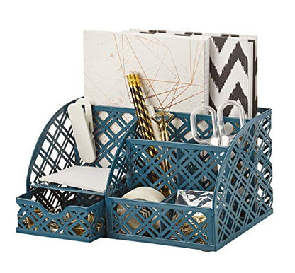 Exerz Desk Organizer Metal Mesh Caddy 7 Compartments Drawer Aegean Blue - color: F7 Aegean Blue