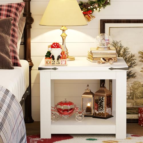 Homieasy End Table, 20x20 Inch Square Side Table for Living Room, White - color: White