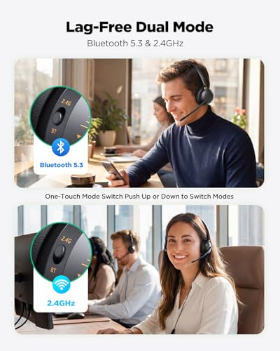 acer Wireless Headset with Mic for Work,Bluetooth Headset for Clear Call ＆ Meeting, Work Headset with Charge Stand for Remote & Office, Bluetooth 5.3 & 2.4G Headset for PC, Phone, Teams, Zoom - OHR689 | Work Headset with Charge Stand for Remote & Office,