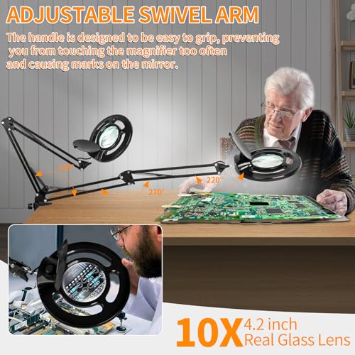 HITTI 2200 Lumens 12X Long Magnifying Glass with Light and Stand - color: Black