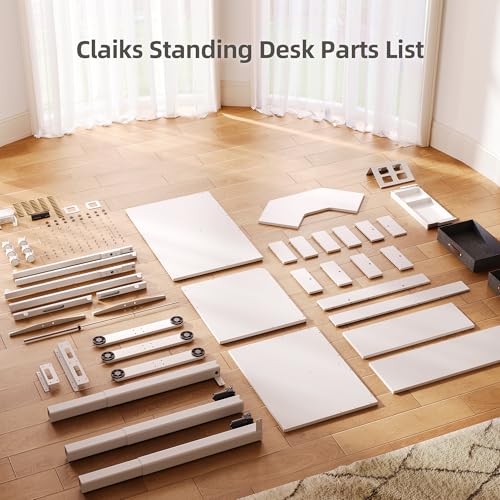 Claiks Dual Motor L Shaped Standing Desk with Drawers, 63inch, White - color: White