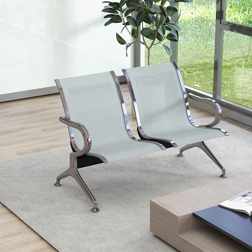 Kinsuite 2-Seat Reception Chairs - Waiting Room Bench Lobby Chairs, Silver | Waiting Room Chairs with Arms & Stainless Steel Frame for Office Airport Bank Hospital - color: Silver, size: 2-Seat