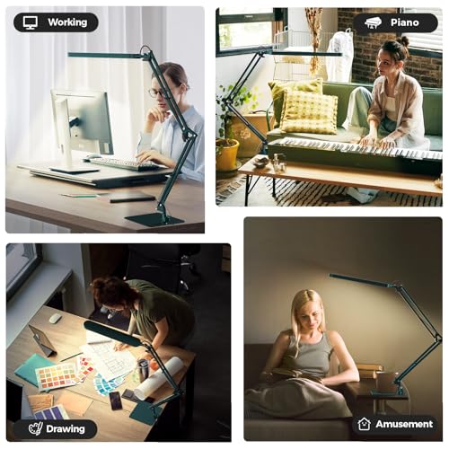 SKYLEO LED Desk Lamp with Slim Base - Adjustable Swing Arm Desk Light, Dimmable, Timer, Eye Protection, Memory Function, 1300LM, 12W, Green - style: Green swing arm with Base