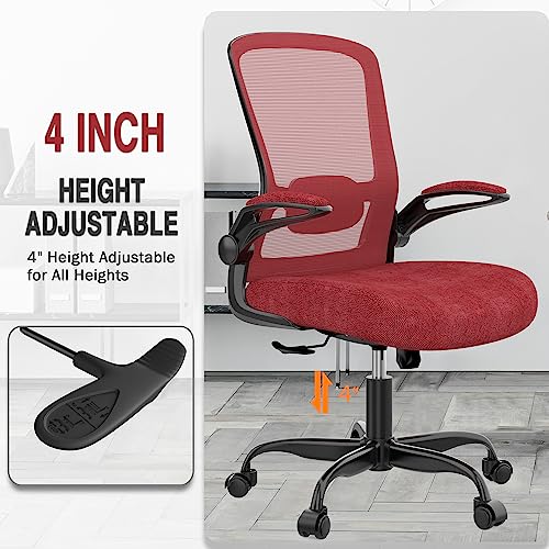 Ergonomic Office Chair w/Adjustable Lumbar, Flip Armrest, 135° Recline - color: Red, Carmine Roses
