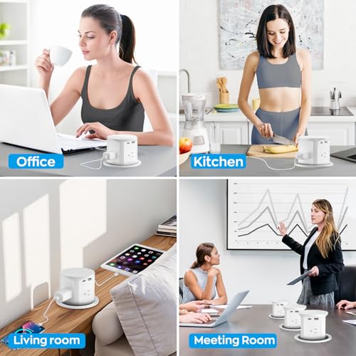 Pop Up Countertop Outlet with 15W Wireless Charger,Pop up Outlet,Max 20W USB Power Delivery,Free 3.94"（100mm） Hole Opener,Pop Up Electrical Outlet with 4 Outlets 15A, 2 USB Ports for Home Office.