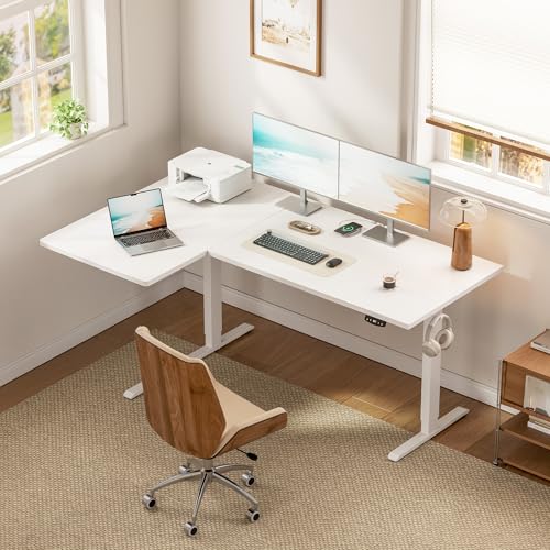 Klicelor L Shaped Standing Desk, 55 Inch Electric Height Adjustable Desk with Memory Preset, Reversible Sit Stand Up Computer Workstation for Home Office, Splice Board, White - color: White, size: 55 x 28 Inch
