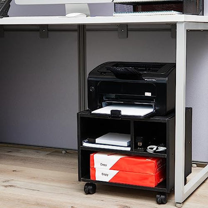 Mind Reader Rolling Printer Cart, Utility Cart, Printer Stand, Under Desk Storage, Office, MDF, 16" L x 12" W x 13.75" H, Black - size: 4-Shelves