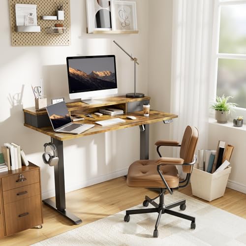 Agilestic 55 * 24 Inch Electric Standing Desk with Drawers, Rustic Brown - color: Rustic Brown, size: 55 x 24 Inches with 2 drawers