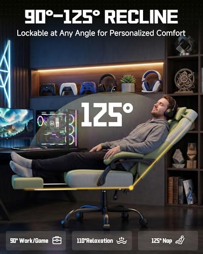 GTPLAYER Big & Tall Gaming Chair, Wide Seat with Footrest, Green - color: 06 Green