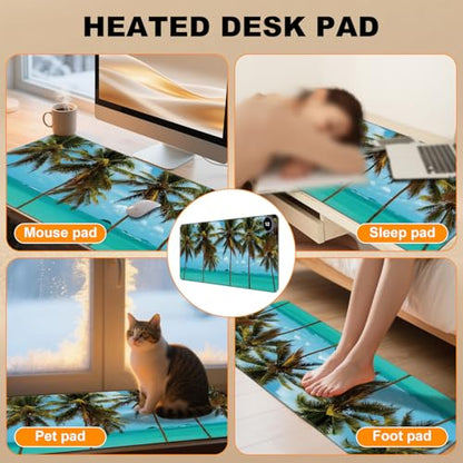 Heated Desk Pad 31.5" x 13" 3 Large Heated Mouse Pad with Heat Levels (40°C/45°C/50°C) & 3H Auto Shut-Off Desk Mat Fast Heating PU Leather Warmer Mousepad for Home Office - Beach Tree - color: Beach Tree, size: 31.5 x 13 inch