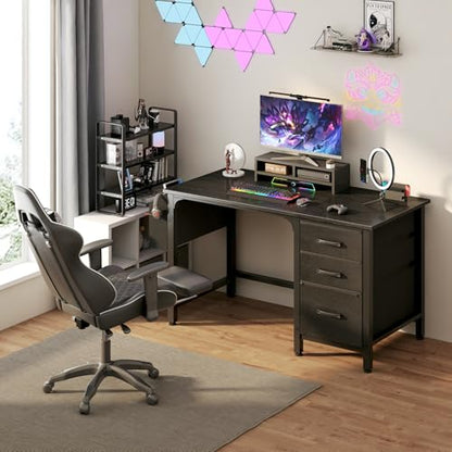 Lufeiya Computer Desk with File Drawers Cabinet, 47 Inch Reversible Home Office Desks with Filing Cabinet for Small Space, Gaming Study Writing Table PC Desks, Black - color: Black, size: 46.6"