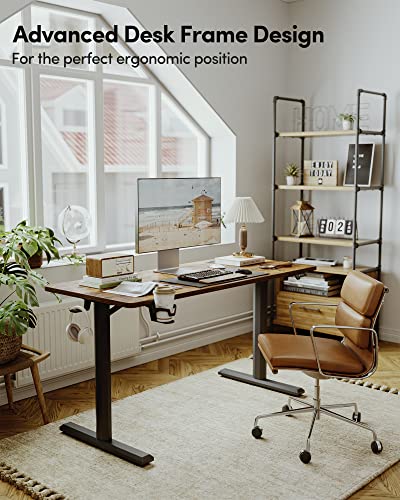 FEZIBO Height Adjustable Electric Standing Desk, 55 x 24 Inches Stand up Table, Sit Stand Home Office Desk with Splice Board,Rustic Brown