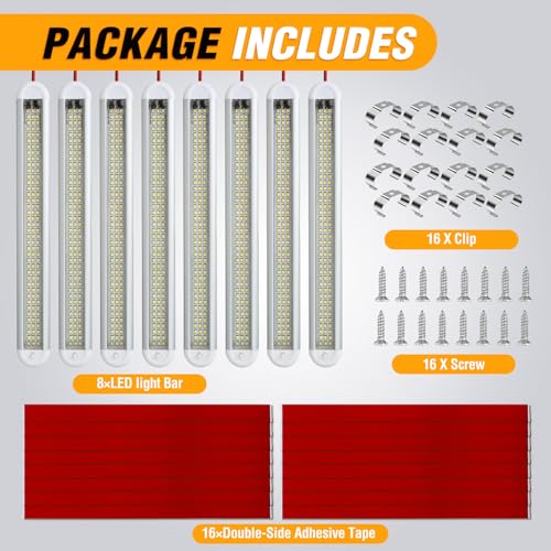 Nilight LED Interior Light Bar 8PCS 12 Inch Strip Lights - color: White Interior Lights-12" 8PCS