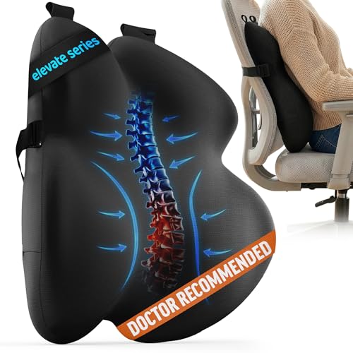 Everlasting Comfort Lumbar Support Pillow for Office Chair - Improves Posture, Promotes Back Pain Relief - Superior Back Support for Gaming and Desk Chairs - Lumbar Pillow for Car, Couch - color: B. Black Premium Relief