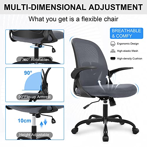 Office Chair Ergonomic Desk Chair with Flip up Armrests Swivel Breathable Desk Mesh Computer Chair with Adjustable Lumbar Support and Height for Conference Room (Dark Gray) - color: Dark Gray