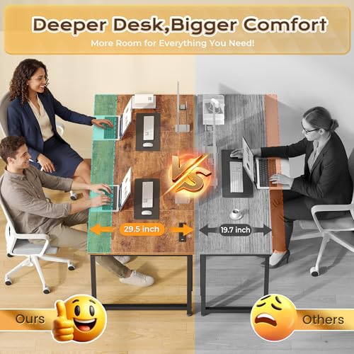 PRAISUN 63 X 30 Inch Extra Deep Desk with Power Outlets - color: Rustic Brown, size: 63*29.5 inch